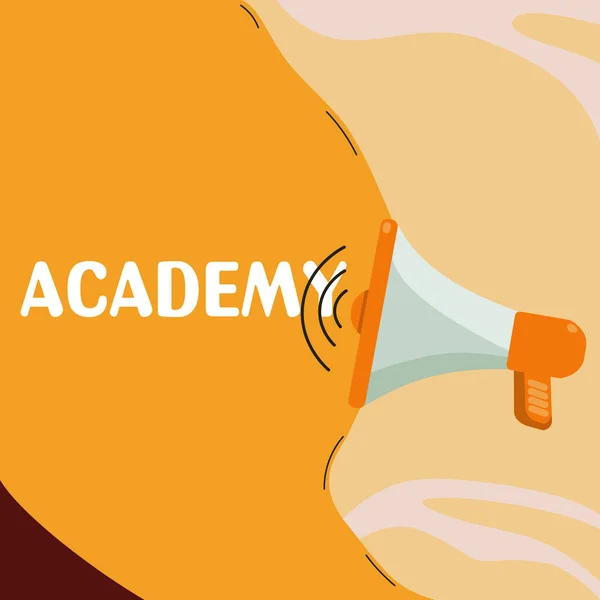 Hand Writing Sign Academy Business Approach Students Can Receive Academic — Foto de Stock