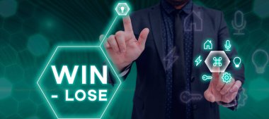 Conceptual caption Win Lose, Word Written on the conflict-promoting processes that occur in situations