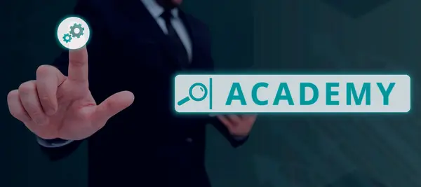 Text Sign Showing Academy Business Concept Students Can Receive Academic — Φωτογραφία Αρχείου