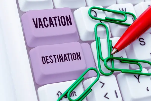 Scrittura Mano Testo Destinazione Vacanza Business Vetrina Luogo Dove Persone — Foto Stock