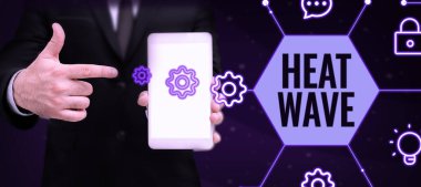 Conceptual caption Heat Wave, Word Written on a prolonged period of abnormally hot weather