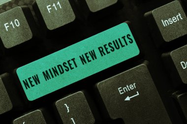 Conceptual caption New Mindset New Results, Business approach Open to Opportunities No Limits Think Bigger