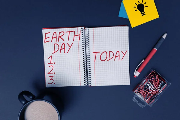 Hand Writing Sign Earth Day Internet Concept Worldwide Celebration Ecology — Fotografia de Stock