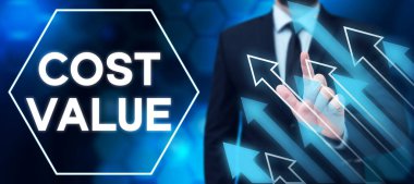 Text caption presenting Cost Value, Internet Concept The amount that usualy paid for a item you buy or hiring a person