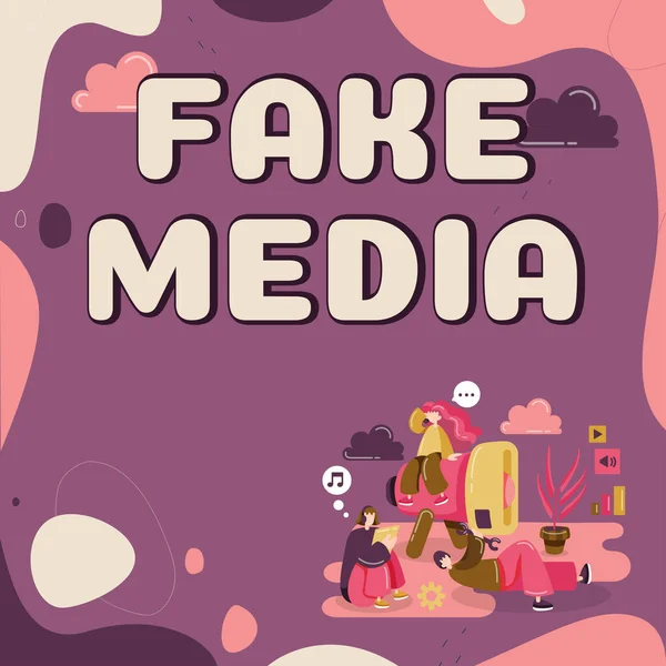 Conceptuele Bijschrift Fake Media Business Idee Een Formatie Handen Van — Stockfoto