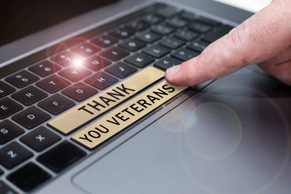 Hand writing sign Thank You Veterans, Word for Expression of Gratitude Greetings of Appreciation