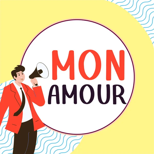 Cartel Mostrando Mon Amour Internet Concept Nombre Francés Amante Feliz — Foto de Stock