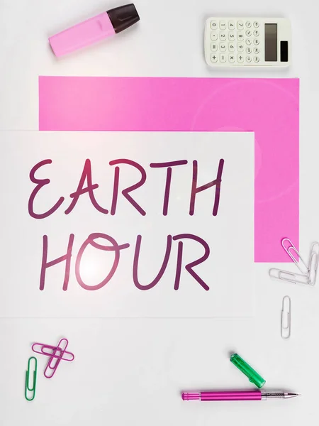 Sign Displaying Earth Hour Concept Meaning Global Movement Call Greater — Stock fotografie