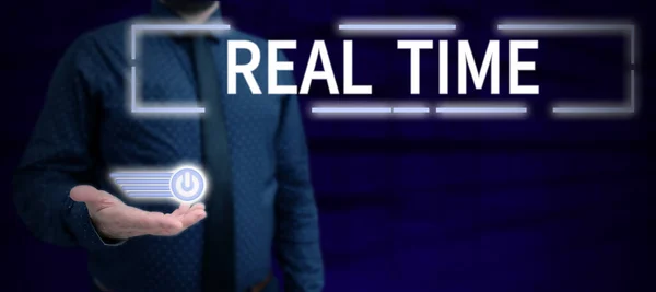 Tekst Pokazujący Inspirację Real Time Business Idea Rzeczywistego Czasu Którym — Zdjęcie stockowe