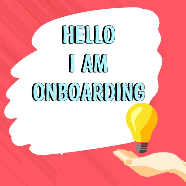 Подпись Тексту Представляющая Hello Onboarding Business Approach Action Process Integrating — стоковое фото