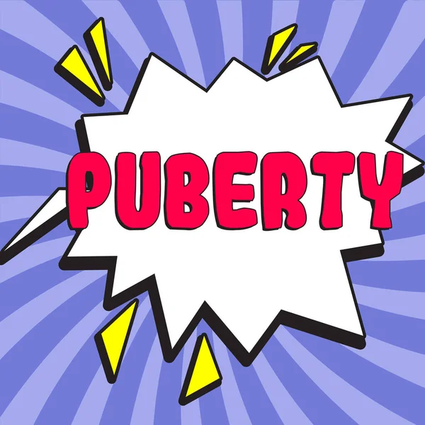 Text Sign Showing Puberty Internet Concept Period Becoming First Capable — 图库照片