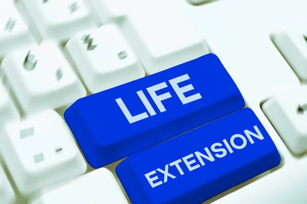 Text sign showing Life Extension, Business concept able to continue working for longer than others of the same kind