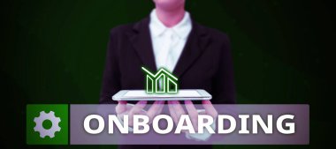 Yeni bir çalışanı bir organizasyona entegre etme konsepti, iş kavramı eylem süreci el yazısı metni