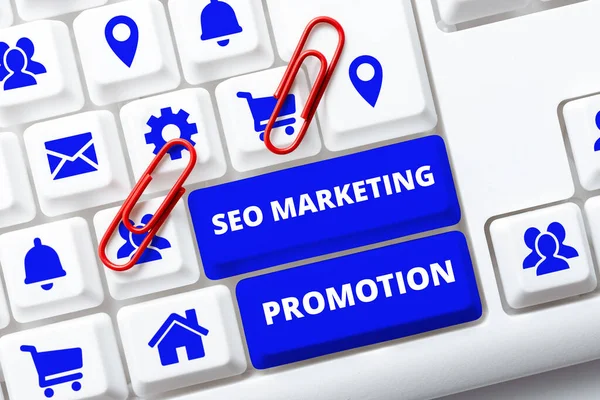Sign displaying Seo Marketing Promotion, Business idea Strategy that implement to satisfy customers need