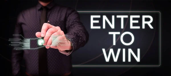 Handschrift Tekst Enter Win Business Showcase Uitwisselen Iets Van Waarde — Stockfoto