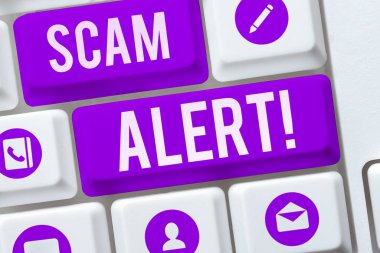 Writing displaying text Scam Alert, Business idea warning someone about scheme or fraud notice any unusual