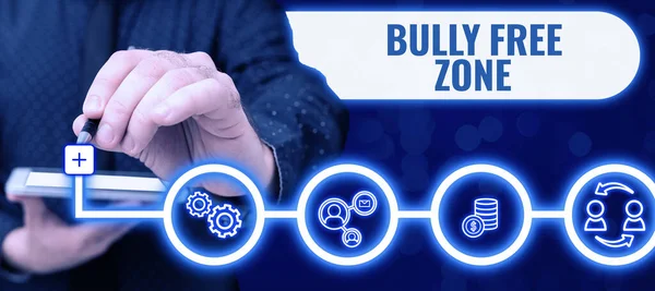 Text caption presenting Bully Free Zone, Business idea Be respectful to other bullying is not allowed here