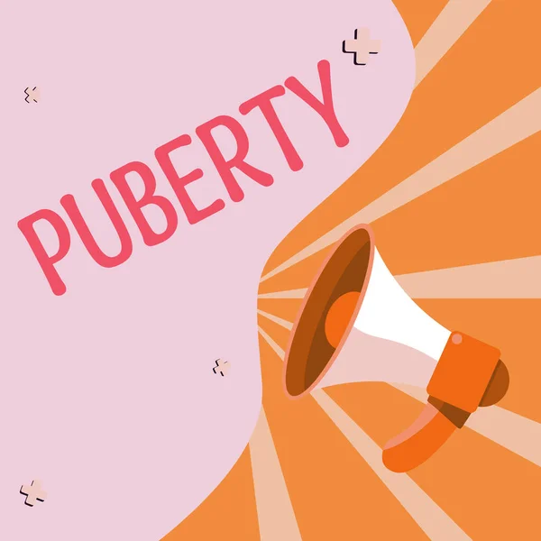 Text Sign Showing Puberty Business Idea Period Becoming First Capable — Φωτογραφία Αρχείου