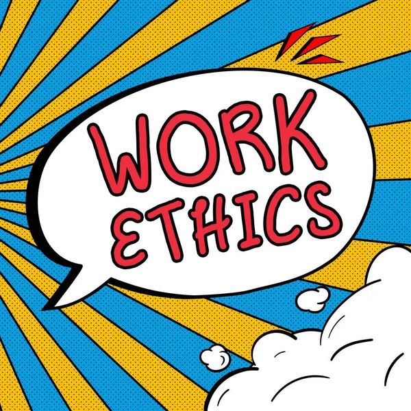 Redação Exibindo Texto Ética Trabalho Word Set Values Centered Importance — Fotografia de Stock