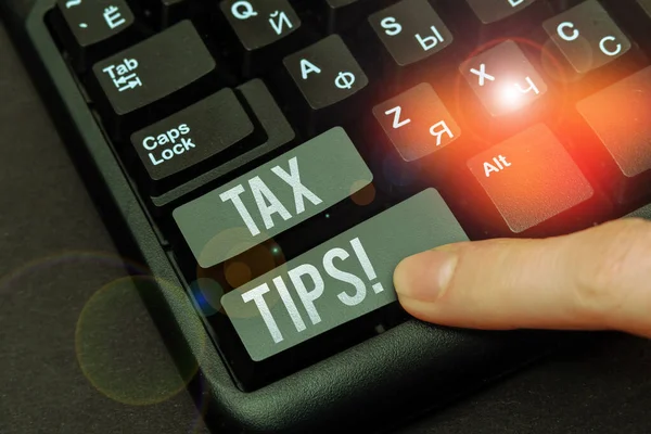 Tekstbord Met Fiscale Tips Woord Voor Hulp Ideeën Voor Belasting — Stockfoto