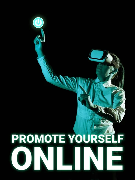 Text Sign Showing Promote Yourself Online Word Market Introduce Others — Stockfoto