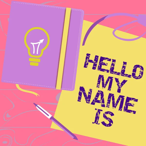 Inspiration Showing Sign Hello Name Business Approach Introducing Yourself New — Foto Stock