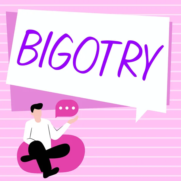 Hand Writing Sign Bigotry Business Overview Obstinate Intolerant Devotion Ones — Stok fotoğraf