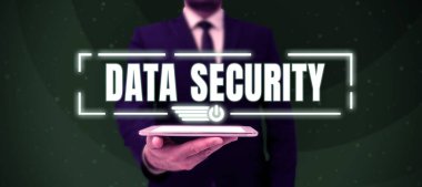 Conceptual display Data Security, Business idea Confidentiality Disk Encryption Backups Password Shielding