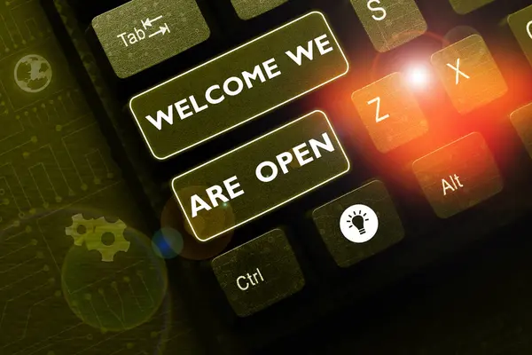 Text Sign Showing Welcome Open Business Idea Greeting Making Part —  Fotos de Stock