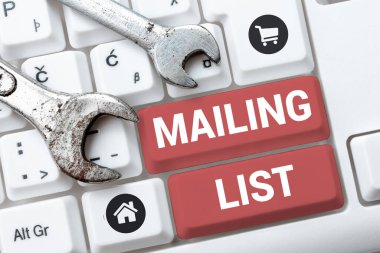 E- posta Listesini gösteren metin işareti, periyodik posta dağıtımına üye olanların iş yaklaşım listesi