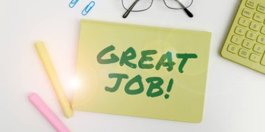 Text caption presenting Great Job, Word for used praising someone for something they have done very well