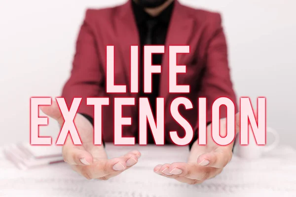 Text sign showing Life Extension, Conceptual photo able to continue working for longer than others of the same kind