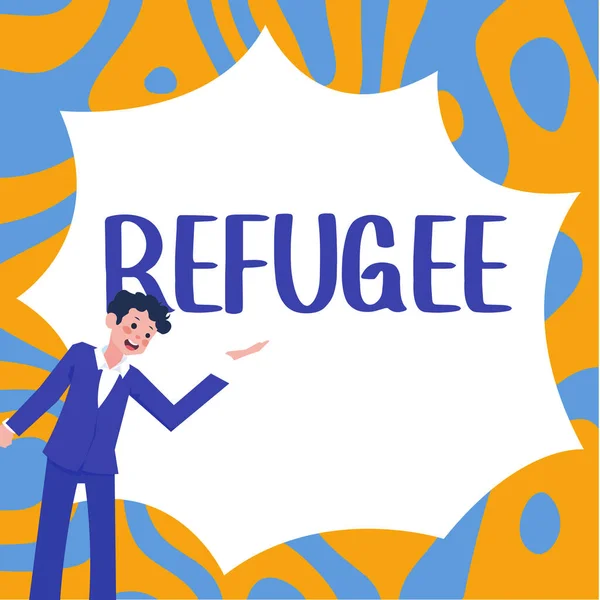 Señal Texto Que Muestra Enfoque Refugiados Negocios Refieren Los Movimientos —  Fotos de Stock