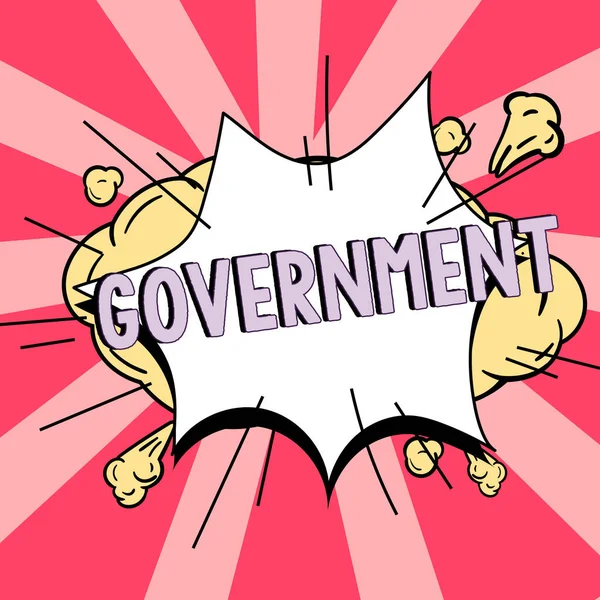 Text sign showing Government, Concept meaning Group of people with authority to govern country state company