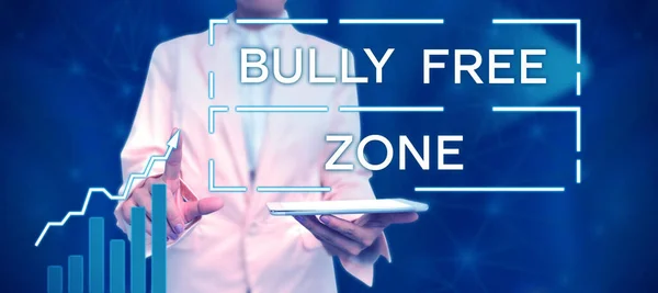 Handwriting text Bully Free Zone, Word Written on Be respectful to other bullying is not allowed here