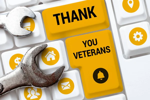 Концептуальный Дисплей Спасибо Ветераны Интернет Концепция Выражение Благодарности Приветствие Признательности — стоковое фото