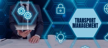Handwriting text Transport Management, Business approach managing aspect of vehicle maintenance and operations