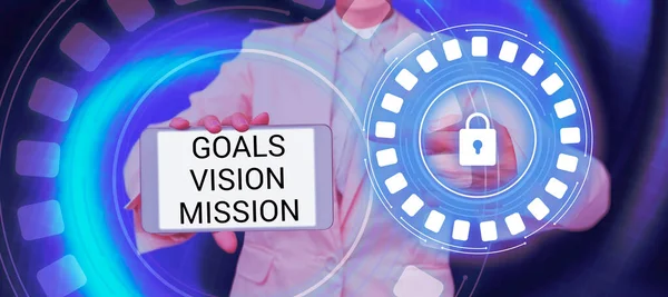 Schild Mit Der Aufschrift Goals Vision Mission Business Schaufenster Praktischen — Stockfoto