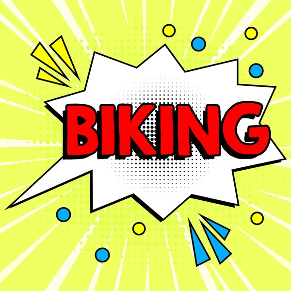 Text caption presenting Biking, Business approach ride bicycle or motorcycle Delievering package Individual Sport