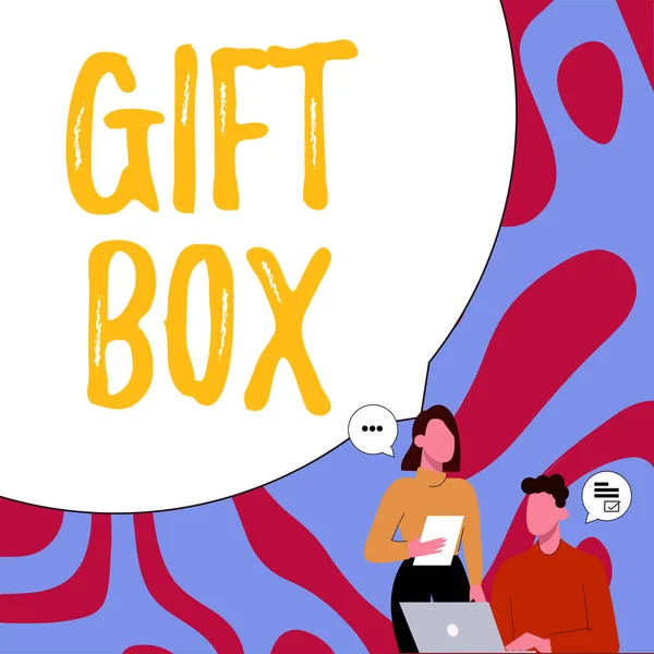 Text Caption Presenting Gift Box Word Written Small Cointainer Designs — 스톡 사진