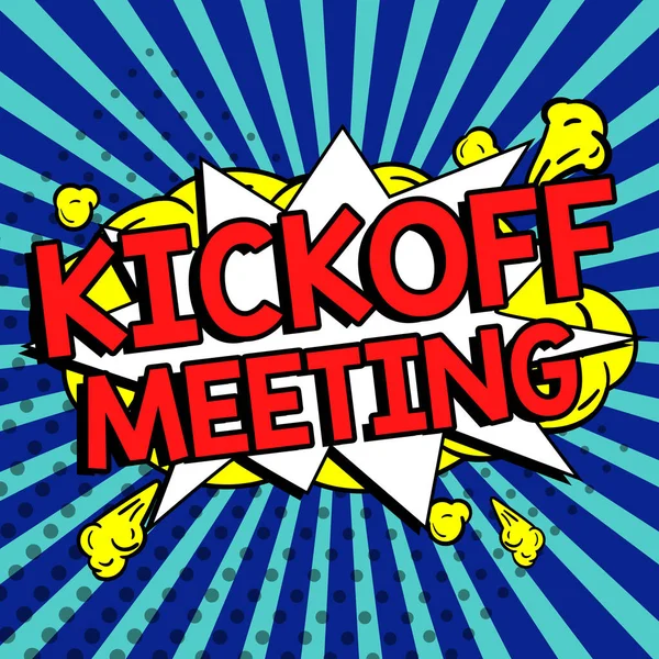 Sinal Escrita Mão Kickoff Meeting Concept Meaning Discussão Especial Sobre — Fotografia de Stock