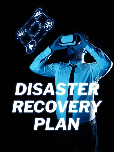 Text caption presenting Disaster Recovery Plan, Concept meaning having backup measures against dangerous situation