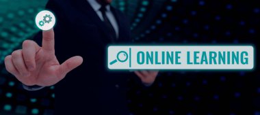 Çevrimiçi Öğrenme, İş Vitrini Larning 'i İnternet ve bilgisayar yardımıyla gösteren bir tabela