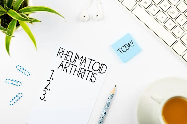 Text Sign Showing Rheumatoid Arthritis Business Overview Autoimmune Disease Can — Foto de Stock