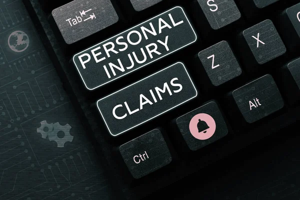 Hand writing sign Personal Injury Claims, Word for being hurt or injured inside work environment