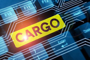 Hand writing sign Cargo, Internet Concept The goods Merchandise conveyed in a ship airplane and vehicle