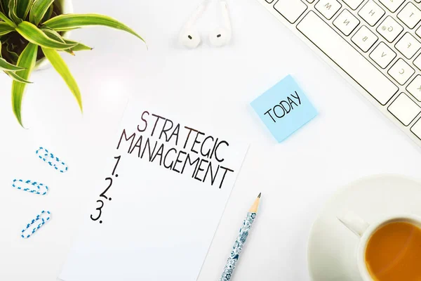 Hand Writing Sign Strategic Management Business Overview Formulation Implementation Major — Foto Stock