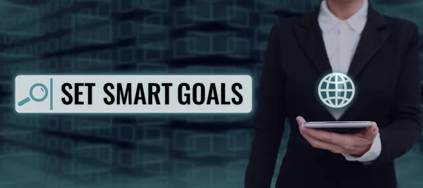 Sign Display Set Smart Goals Bedrijfsoverzicht Vaststellen Haalbare Doelstellingen Maak — Stockfoto