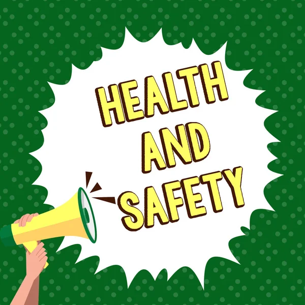 Znak Tekstowy Pokazujący Zdrowie Bezpieczeństwo Słowo Napisane Podjęcie Odpowiednich Kroków — Zdjęcie stockowe
