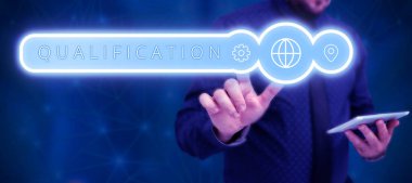 Handwriting text Qualification, Business concept Officially permission and certification to perform a particular job